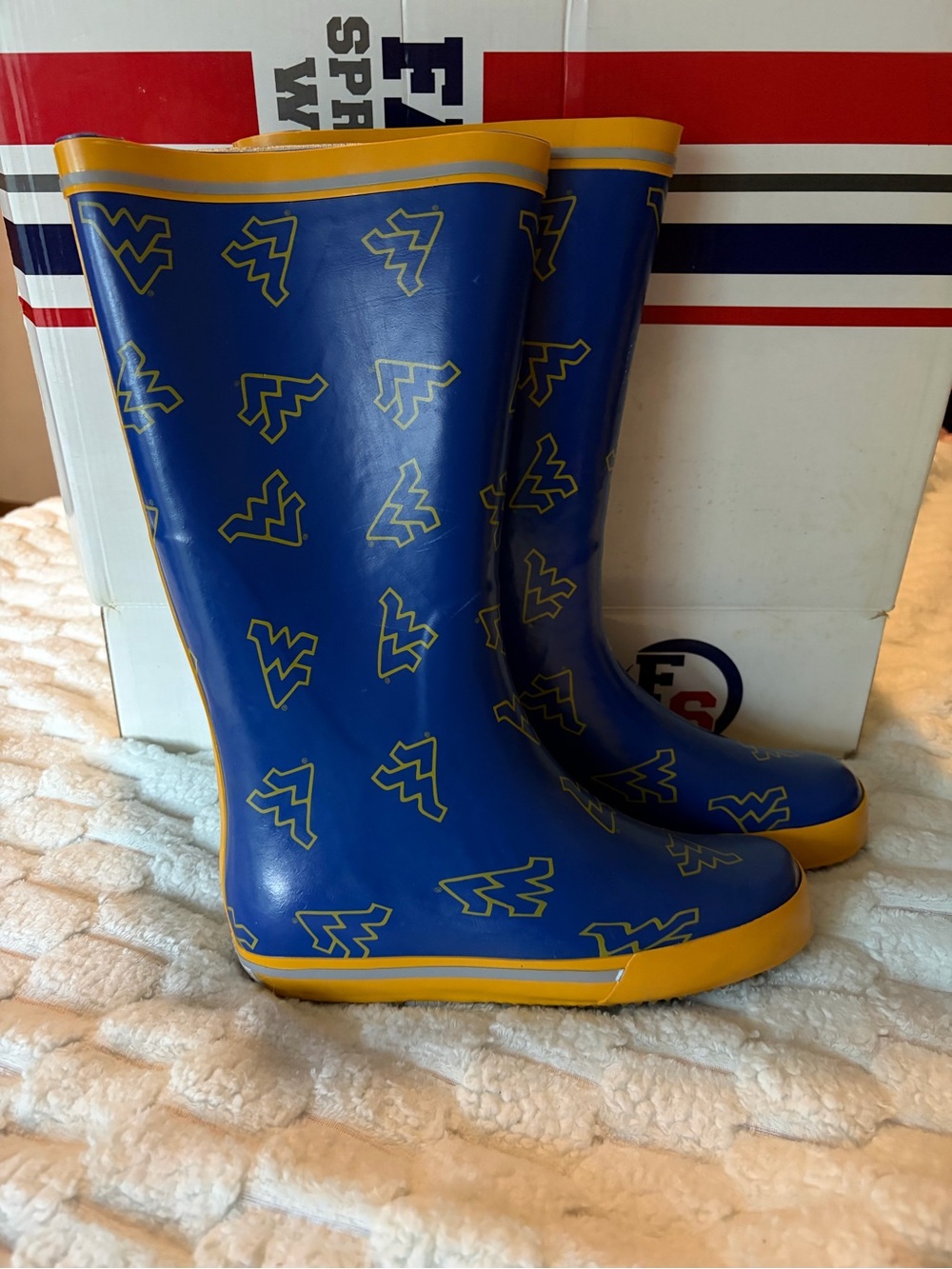 Blue & Gold Rain Boots with WV Logo